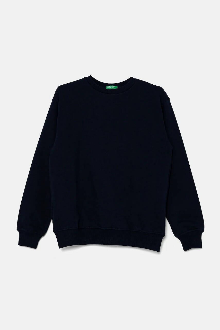 Detská bavlnená mikina United Colors of Benetton tmavomodrá farba, s potlačou, 3UNIC10O3