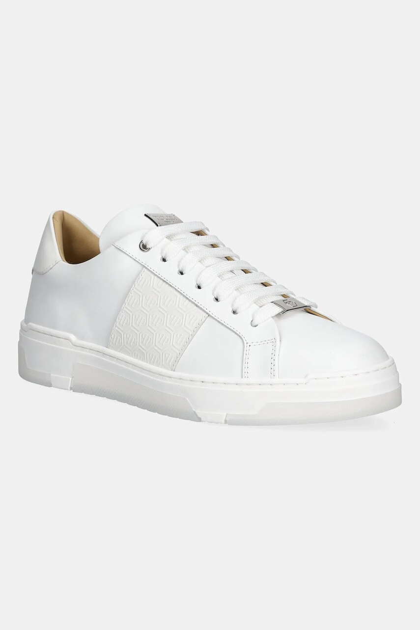 Kožené tenisky Philipp Plein Lo-Top Monogram biela farba, USC0706 PLE005N 01