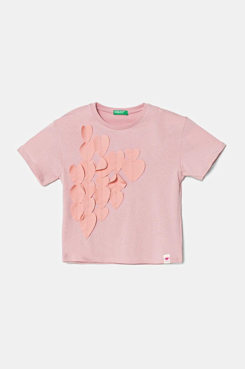 Detské bavlnené tričko United Colors of Benetton ružová farba, 3I1XG10IK