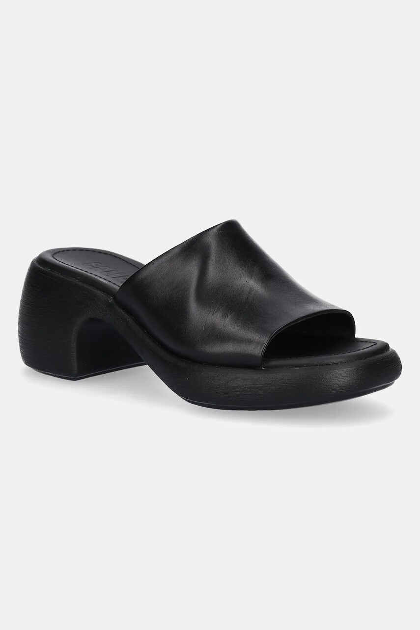 Kožené šľapky Camper Thelma Sandal dámske, čierna farba, na podpätku, K201722-001