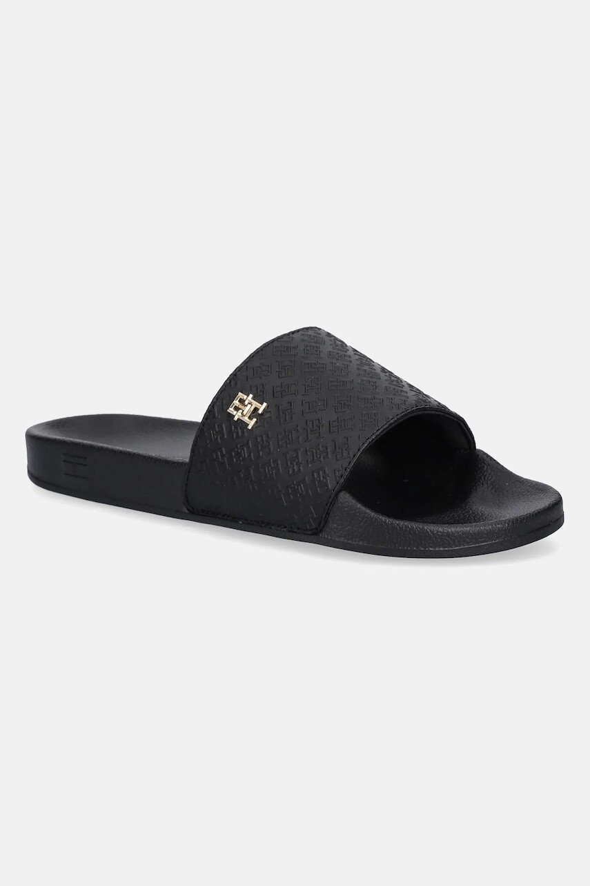 Šľapky Tommy Hilfiger TH MONOGRAM POOLSIDE dámske, čierna farba, FW0FW08525