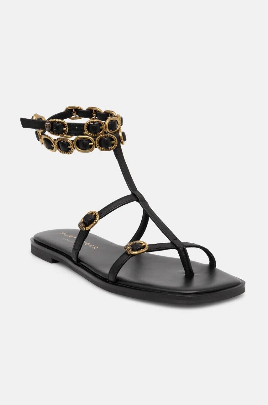 Kožené sandále Kurt Geiger London Regent Flat Gladiator dámske, čierna farba, 4381000109