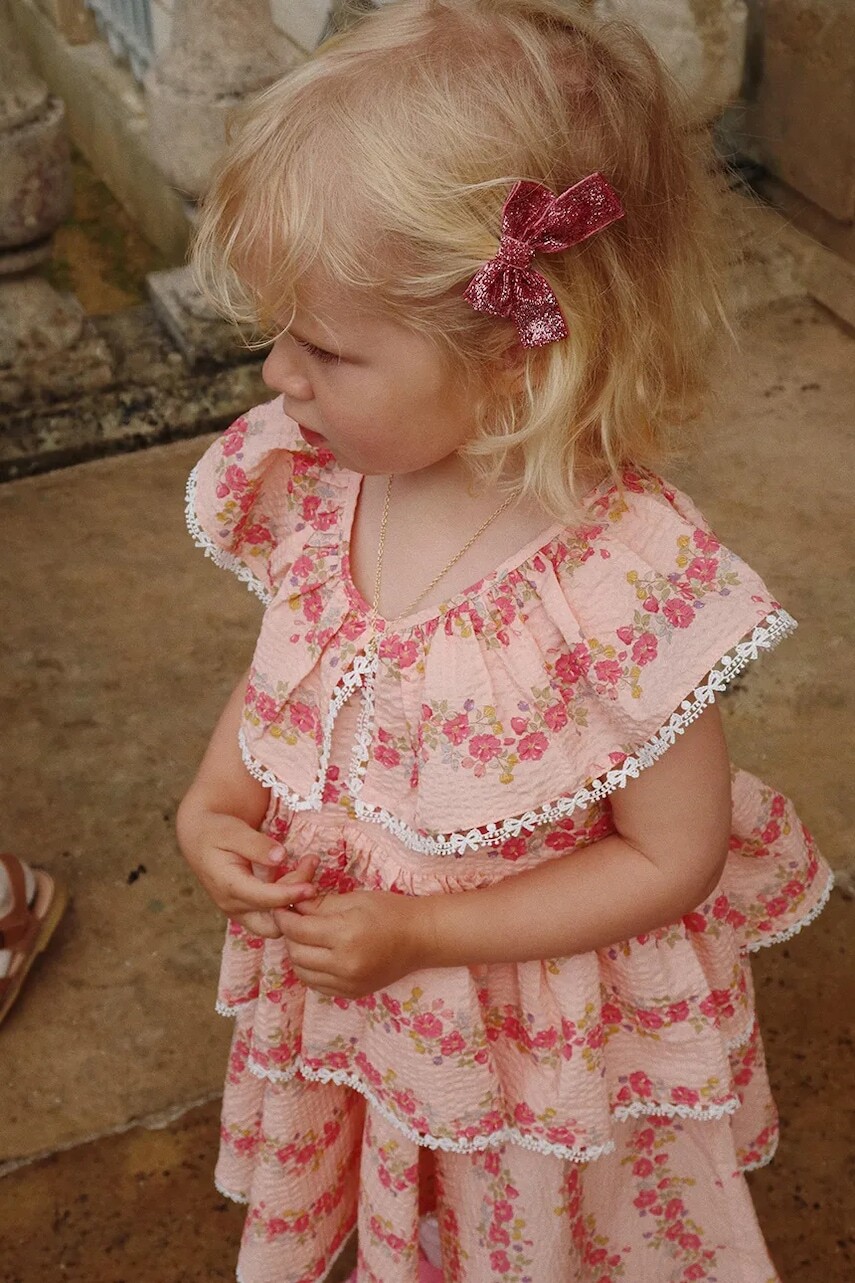 Dievčenské bavlnené šaty Konges Sløjd BELLA FRILL DRESS GOTS ružová farba, mini, áčkový strih, KS102294