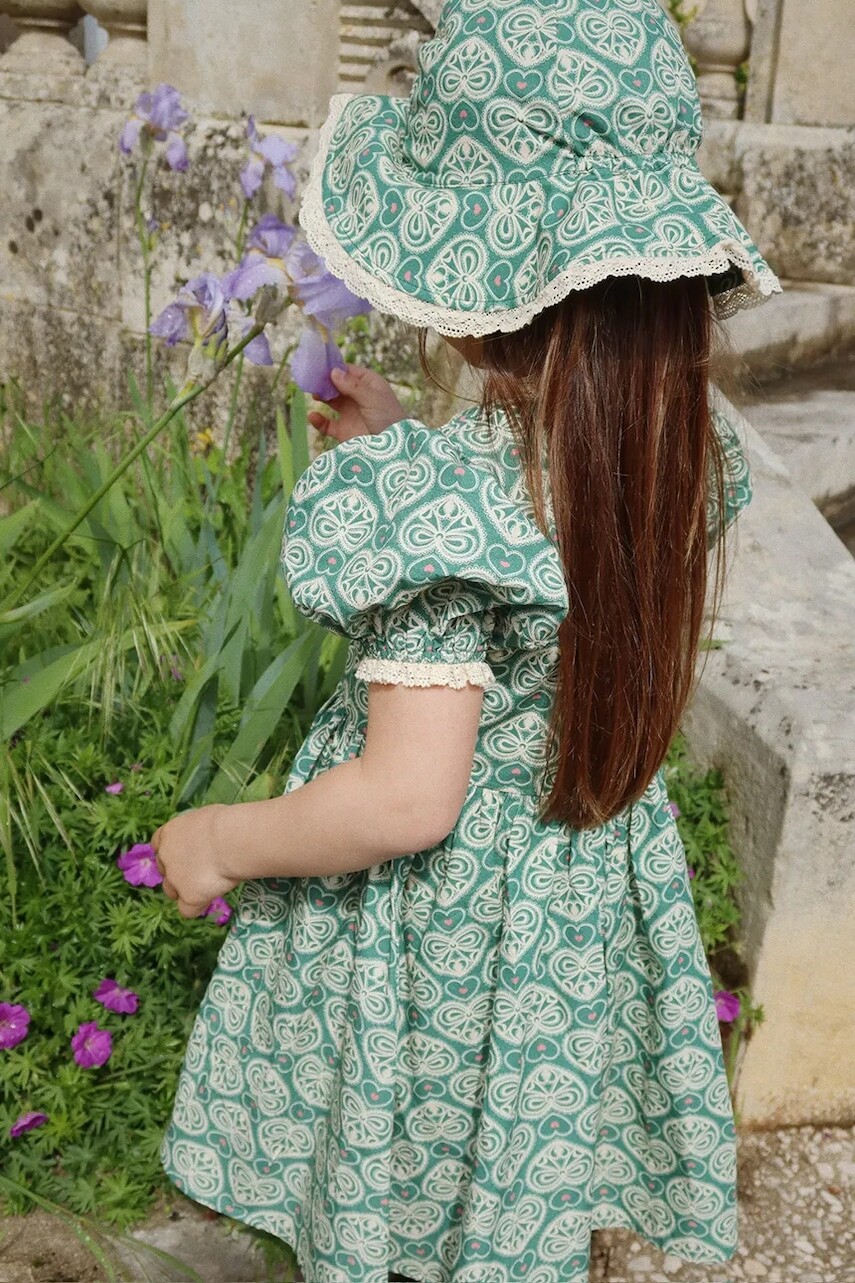 Dievčenské bavlnené šaty Konges Sløjd COEUR LACE DRESS GOTS zelená farba, mini, áčkový strih, KS102650