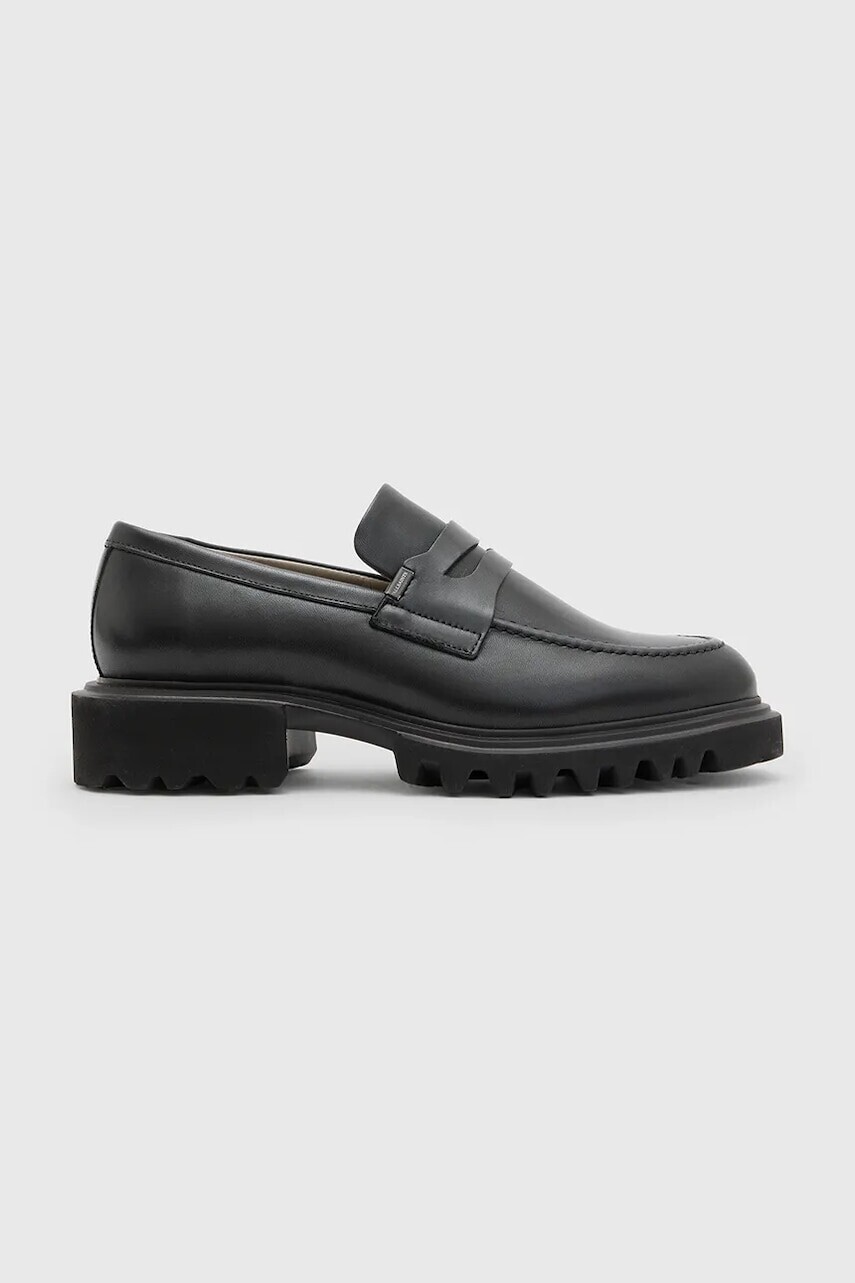 Kožené mokasíny AllSaints Lola Loafer dámske, čierna farba, na platforme, W102FB
