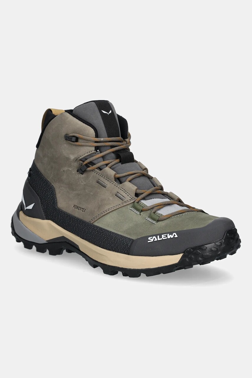 Topánky Salewa Puez Leather Mid PTX pánske, zelená farba, 00.0000061459