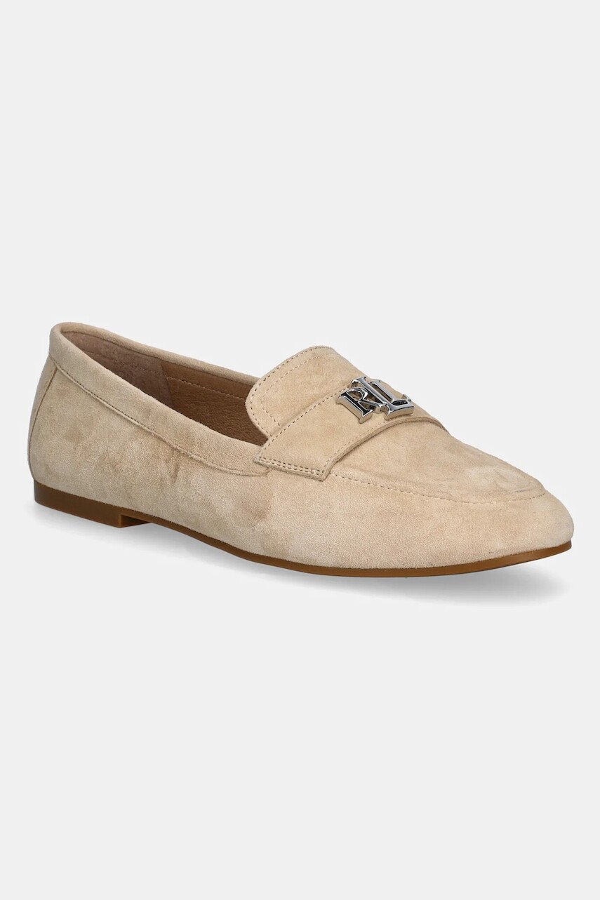 Semišové mokasíny Lauren Ralph Lauren Averi III dámske, béžová farba, na plochom podpätku, 802946809010