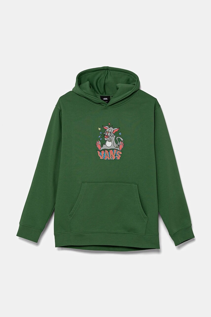 Detská mikina Vans Frizz Loose Pullover zelená farba, s kapucňou, s potlačou, VN000MH6BR11