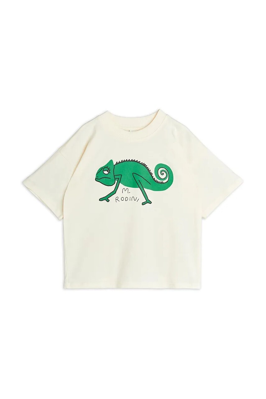 Detské bavlnené tričko Mini Rodini Lizard béžová farba, s potlačou, 2522015911