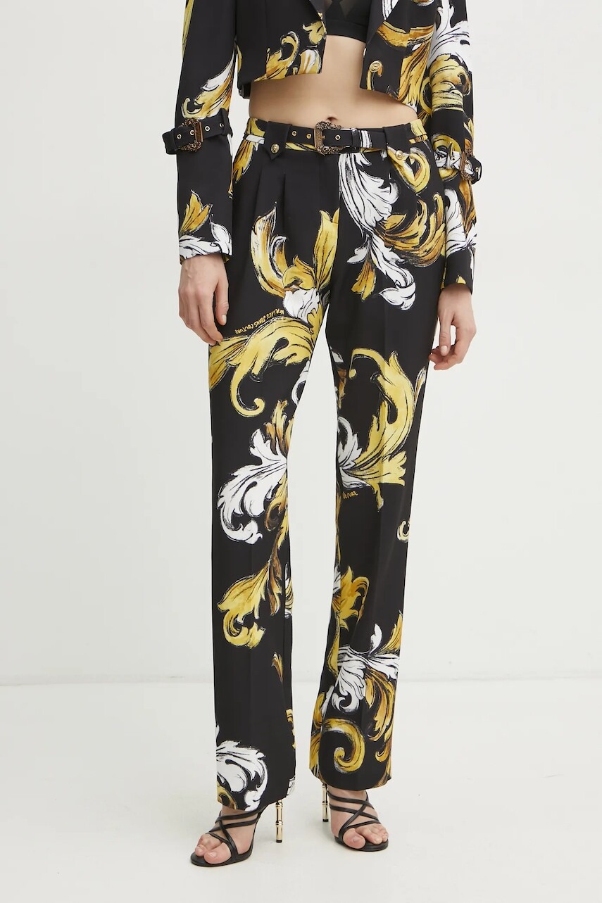 Nohavice Versace Jeans Couture dámske, čierna farba, rovné, vysoký pás, 78HAA111 NS636