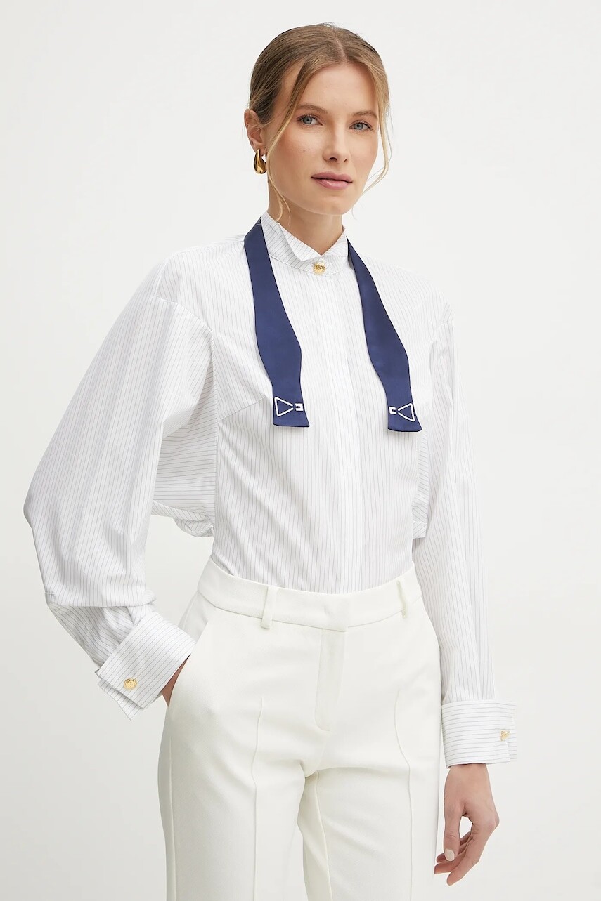 Košeľa Elisabetta Franchi dámska, biela farba, regular, s klasickým golierom, CA09151E2