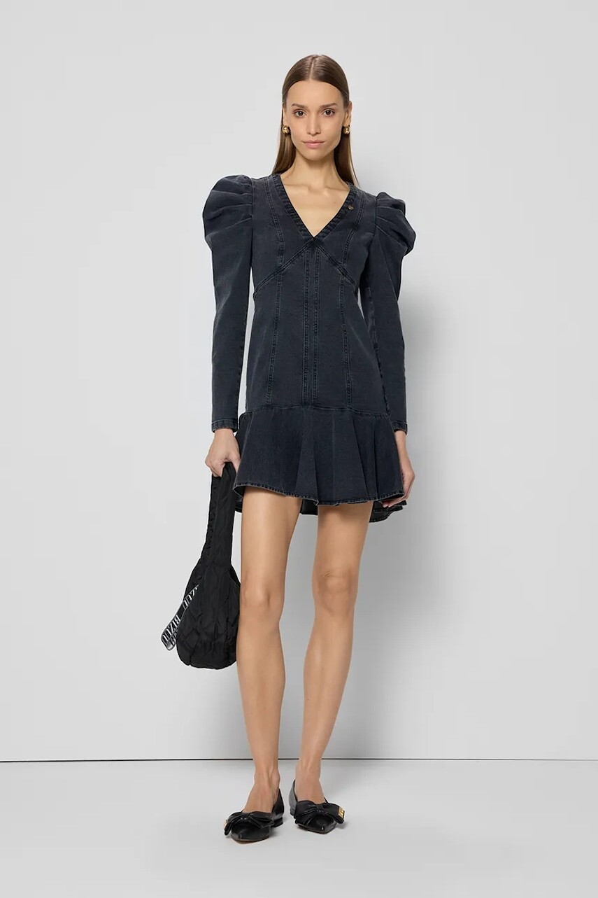 Rifľové šaty Bizuu ADEMY šedá farba, mini, áčkový strih, ADEMY CZARNY