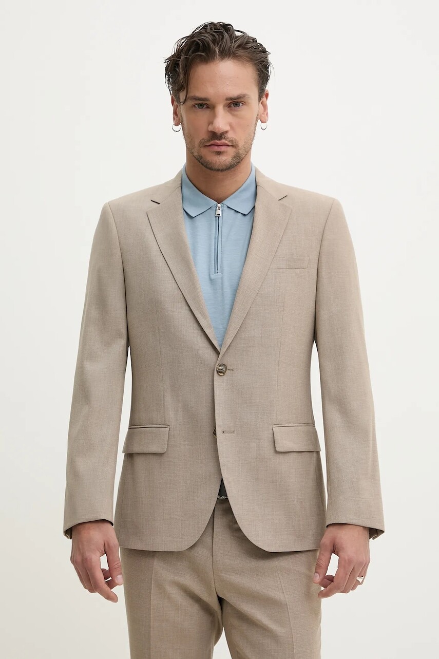 Sako s prímesou vlny HUGO pánske, béžová farba, 50538341