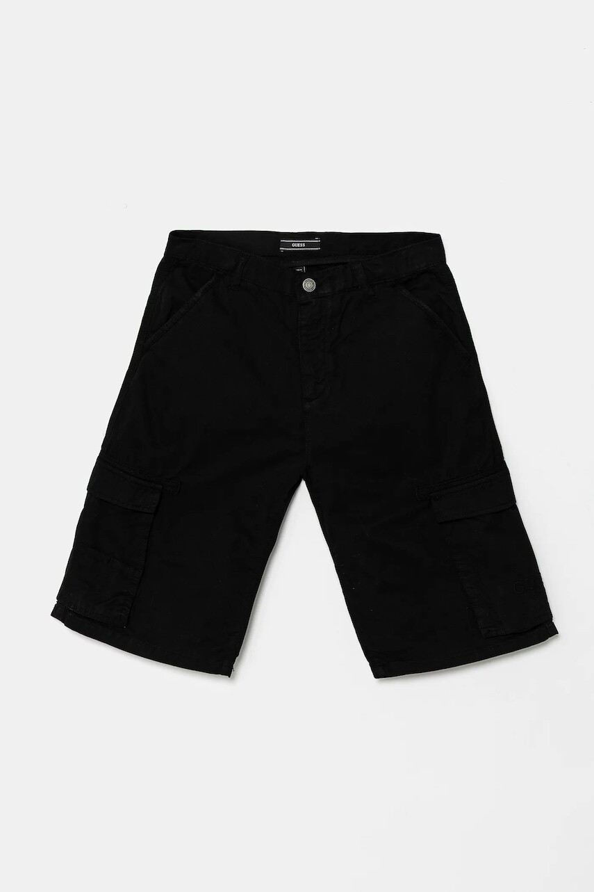 Detské bavlnené šortky Guess čierna farba, L5RD03 WH304