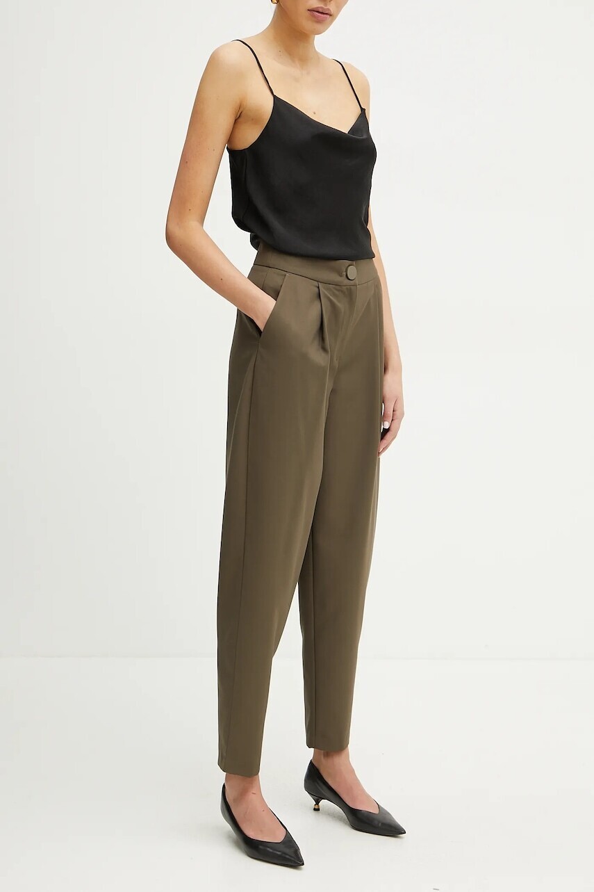 Nohavice Armani Exchange dámske, zelená farba, široké, vysoký pás, XW000222 AF10855