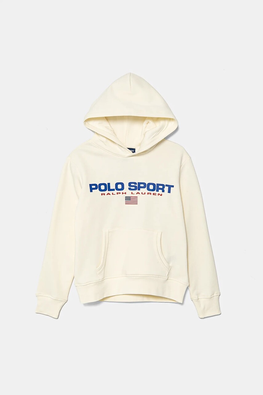 Detská mikina Polo Ralph Lauren béžová farba, s kapucňou, s potlačou, 323962111005