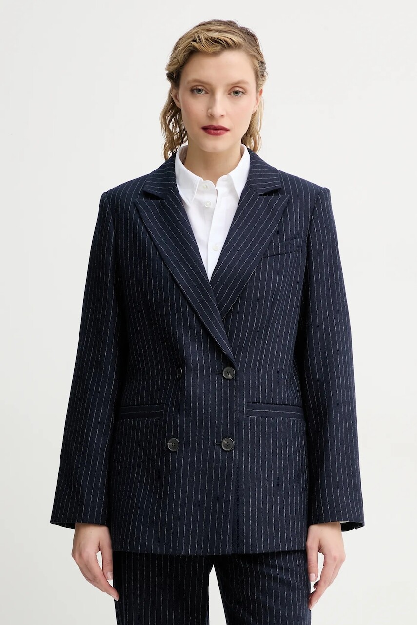 Vlnené sako A.P.C. veste lucy tmavomodrá farba, dvojradová, vzorovaná, WOARO.F03212