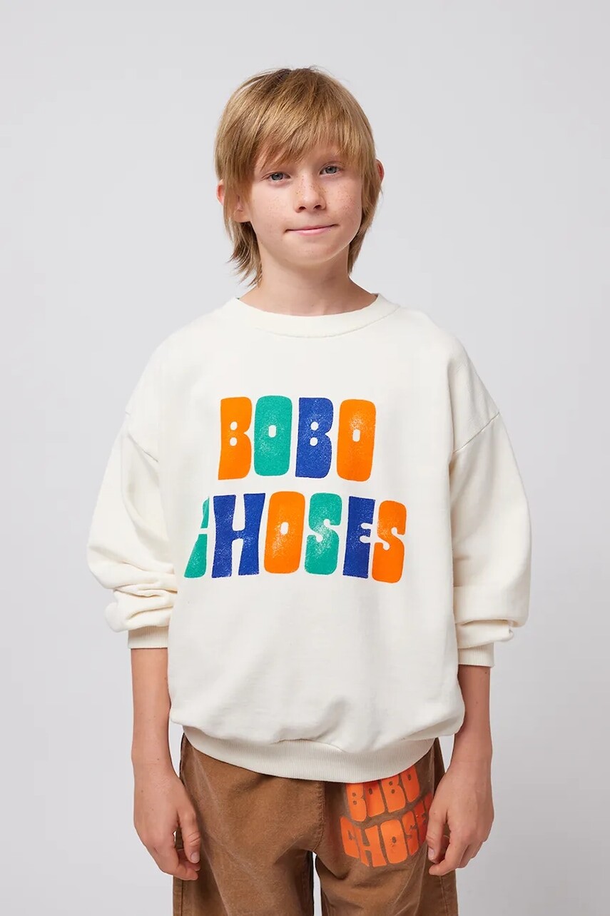 Detská bavlnená mikina Bobo Choses béžová farba, s potlačou, 125AC129