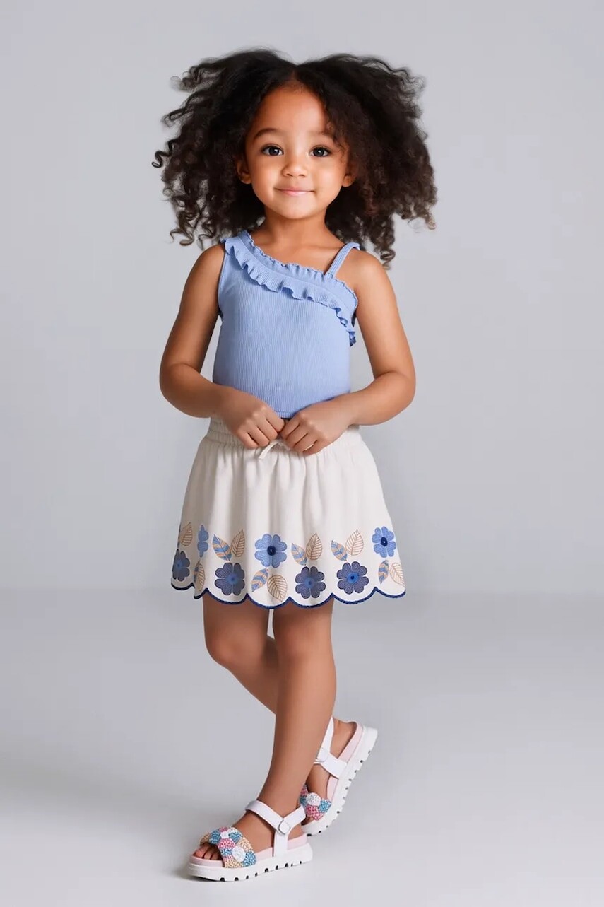 Detská ľanová sukňa Mayoral biela farba, mini, áčkový strih, 3903