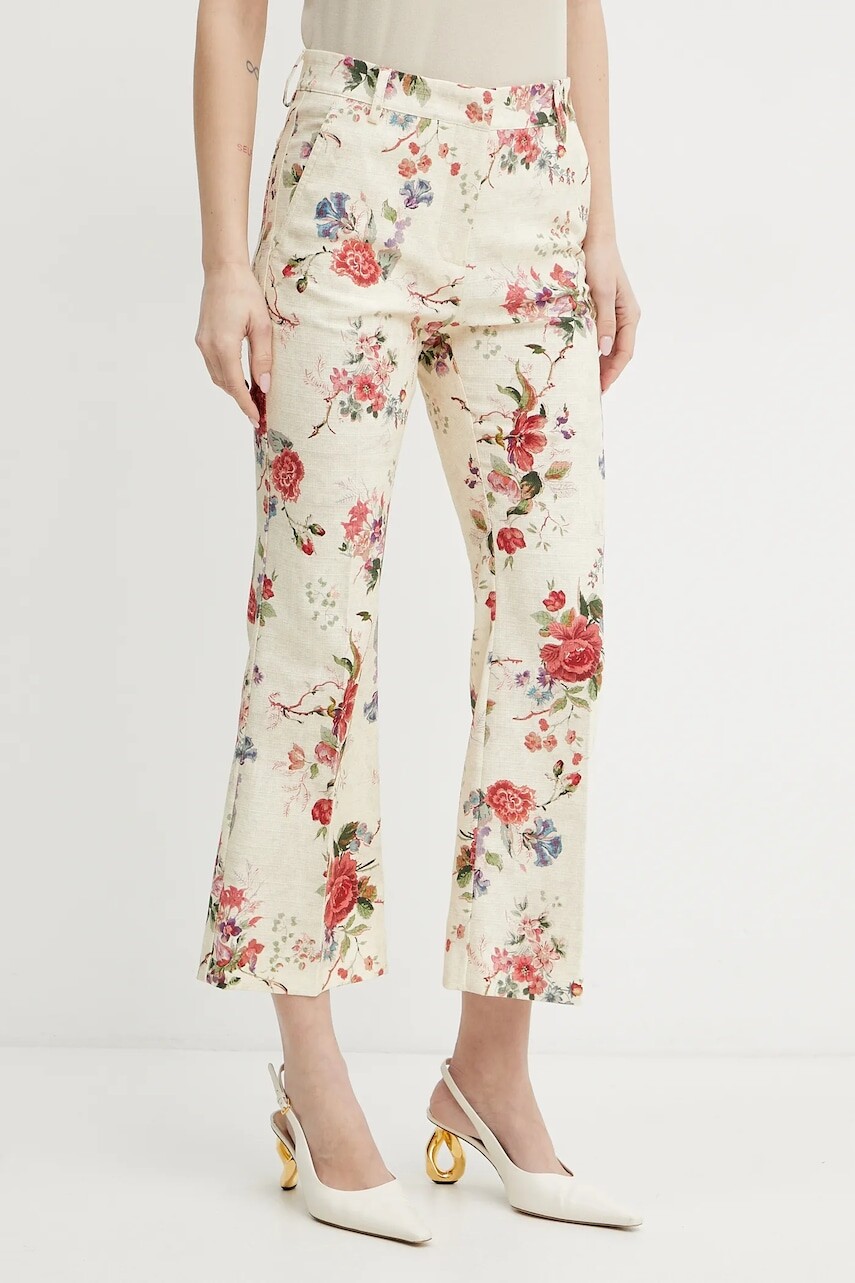 Nohavice Weekend Max Mara dámske, béžová farba, zvony, stredne vysoký pás, 2515131122600