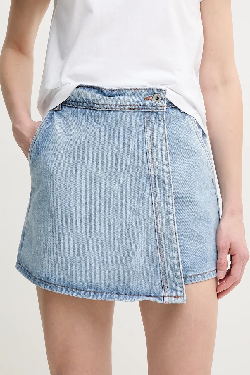Džínsová sukňa a nohavice Pepe Jeans REGULAR SKORT HW dámske, jednofarebné, vysoký pás, PL801187NC9