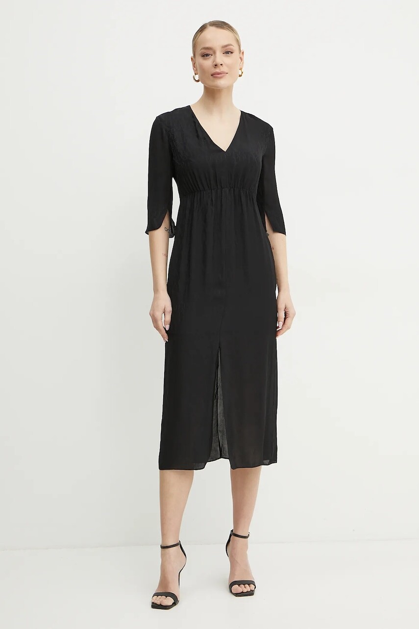 Šaty Armani Exchange čierna farba, midi, áčkový strih, XW000147 AF10842