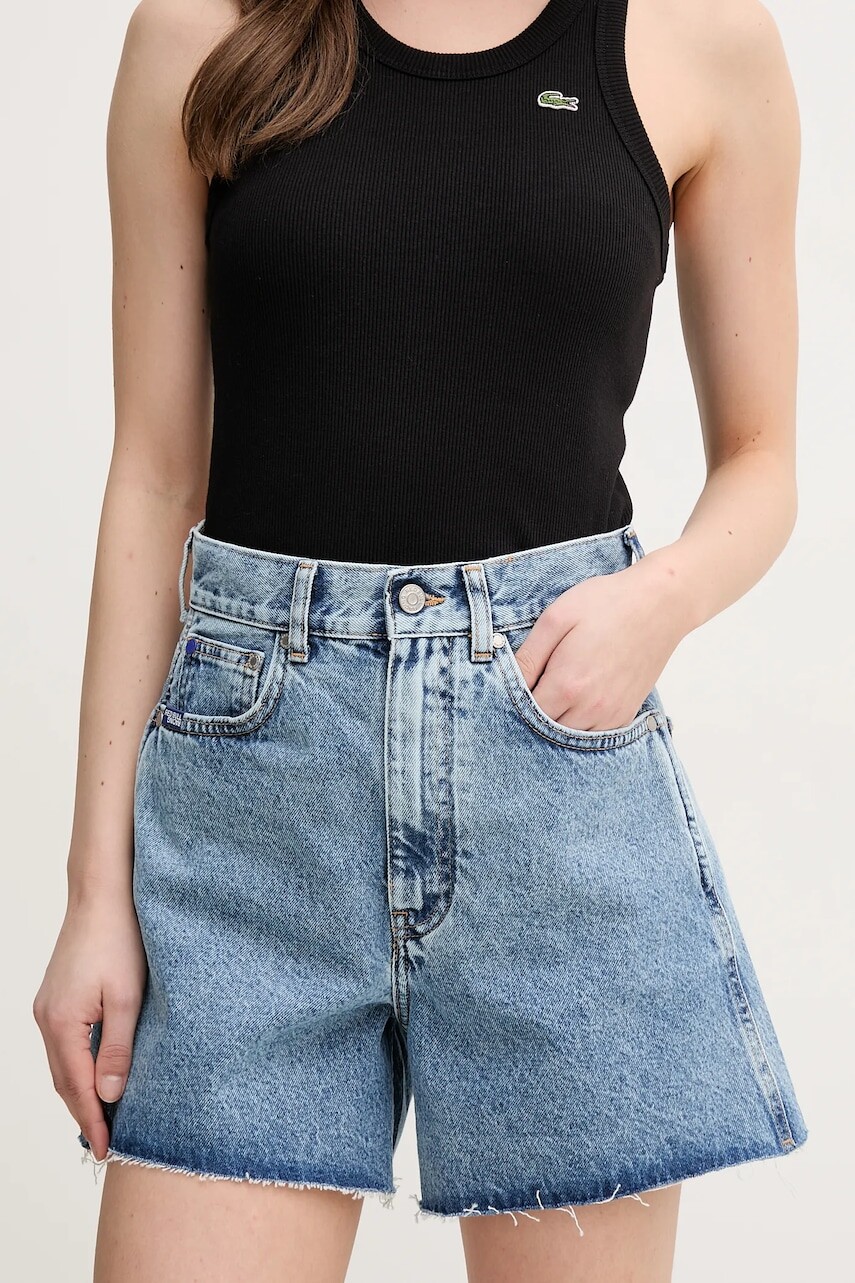 Rifľové krátke nohavice Red Bull Racing x Pepe Jeans BOXY SHORT dámske, jednofarebné, vysoký pás, RL800004R17