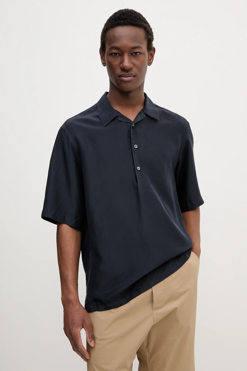 Polo tričko s prímesou hodvábu BARENA VENEZIA Camicia Mola pánske, tmavomodrá farba, jednofarebné, CAU5072.4134