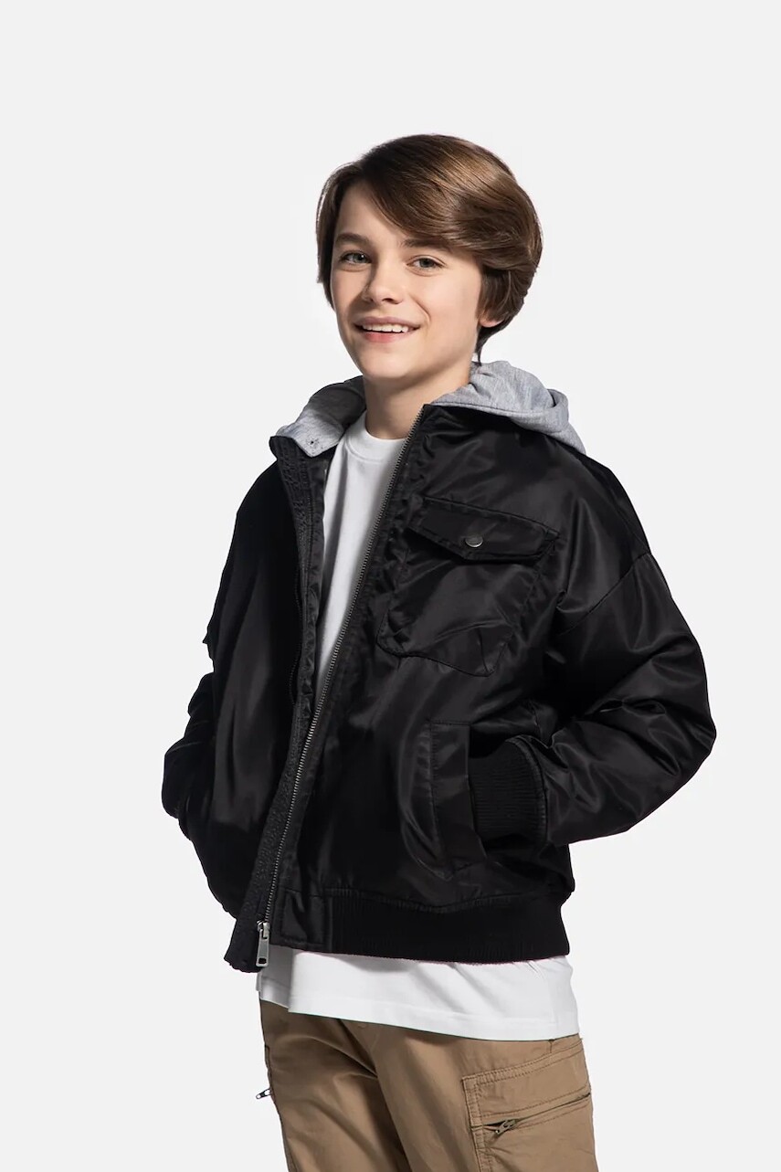 Detská bunda bomber Coccodrillo čierna farba, OUTERWEAR BOY JUNIOR
