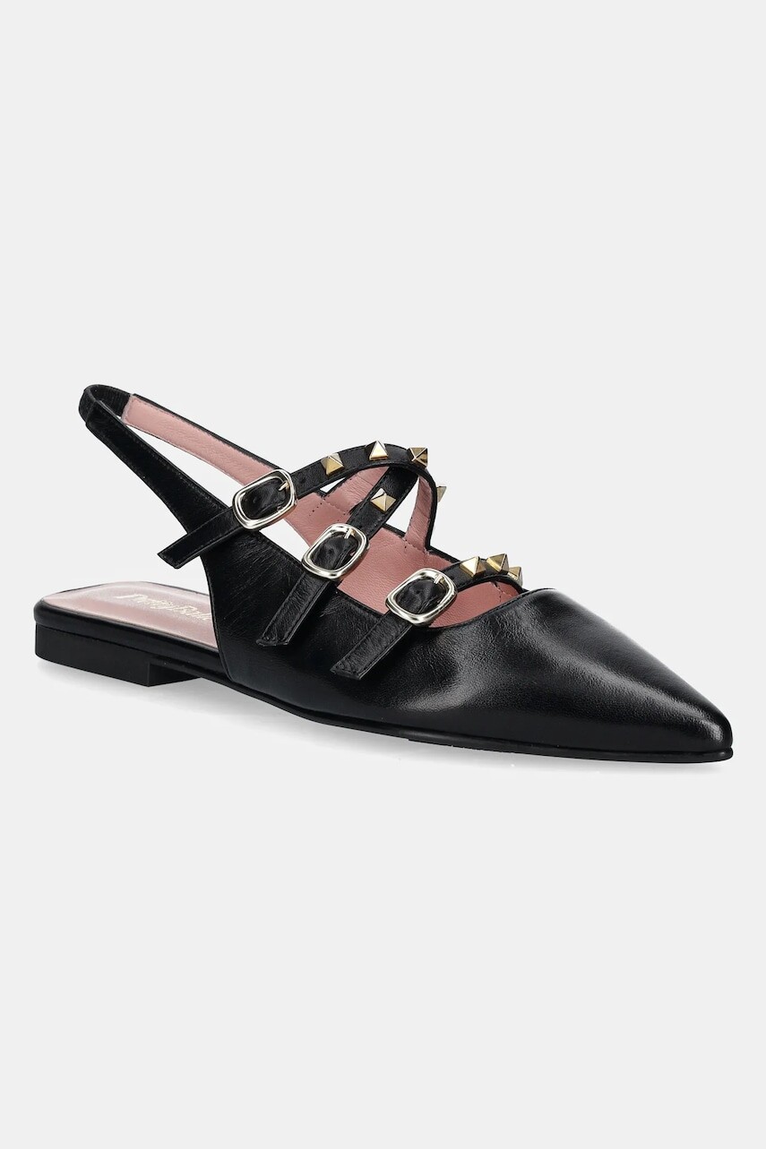 Kožené balerínky Pretty Ballerinas Yvette čierna farba, s otvorenou pätou, 52136_A