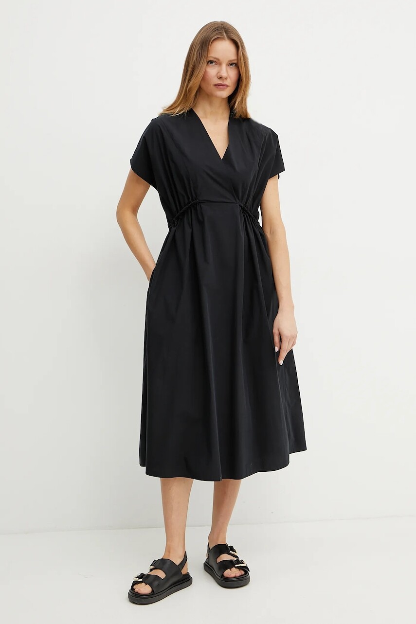 Bavlnené šaty Weekend Max Mara čierna farba, midi, áčkový strih, 2515221052600