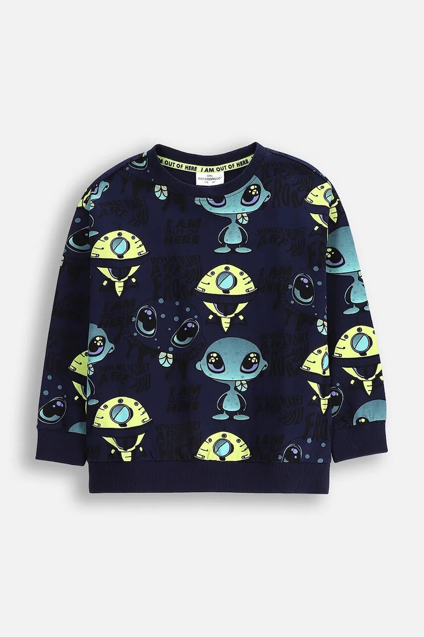 Detská bavlnená mikina Coccodrillo tmavomodrá farba, vzorovaná, COSMIC RAVE BOY KIDS