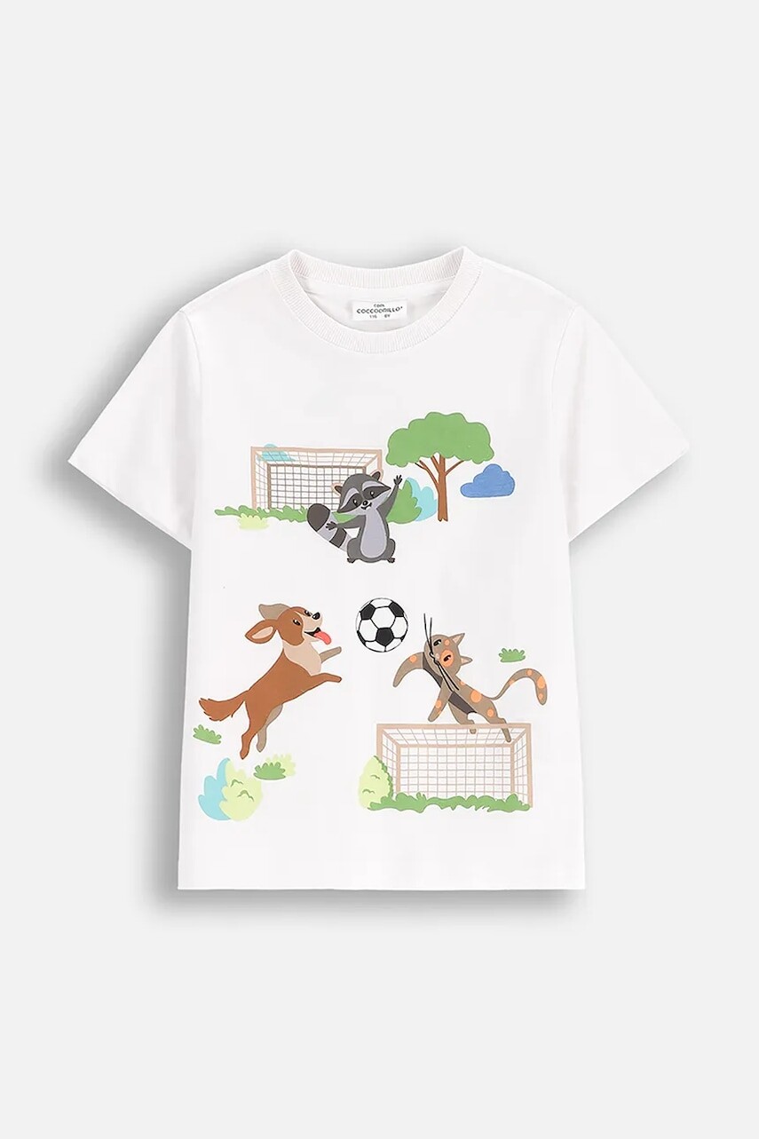 Detské bavlnené tričko Coccodrillo biela farba, s potlačou, MONOCHROME BOY KIDS