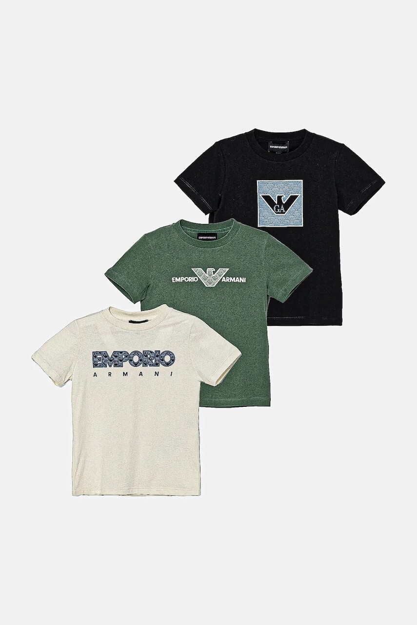 Detské bavlnené tričko Emporio Armani 3-pak tmavomodrá farba, s potlačou, EB000320 AF13913