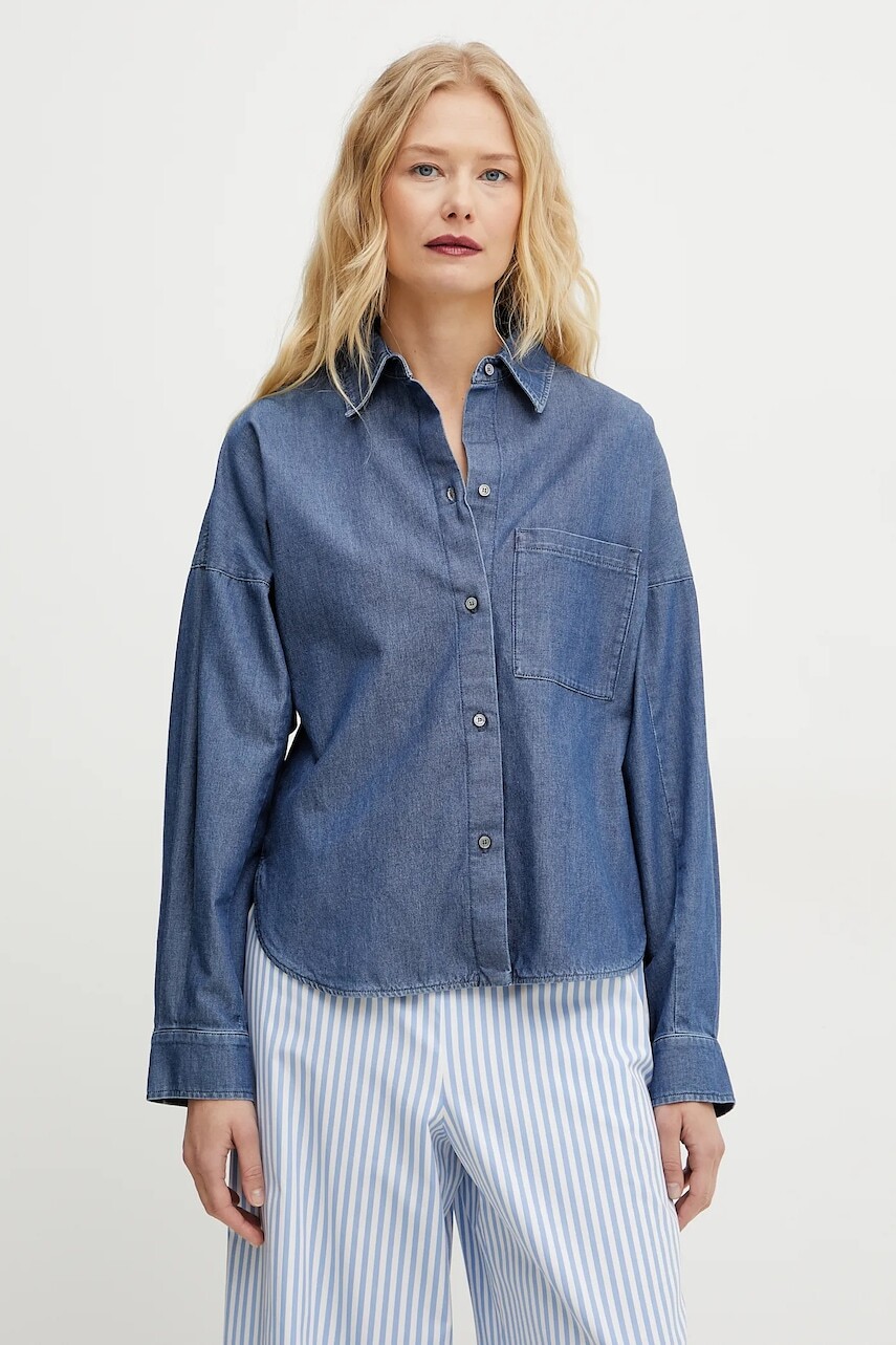 Košeľa Weekend Max Mara dámska, tmavomodrá farba, voľný strih, s klasickým golierom, 2515111152600