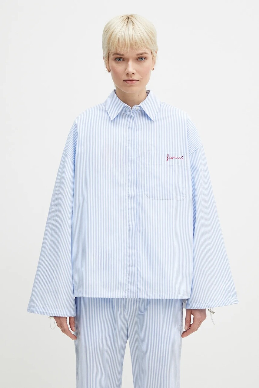 Bavlnená košeľa Fiorucci Striped Embroidered Drawstring Shirt dámska, voľný strih, s klasickým golierom, W02SPTLO170CO01BL02