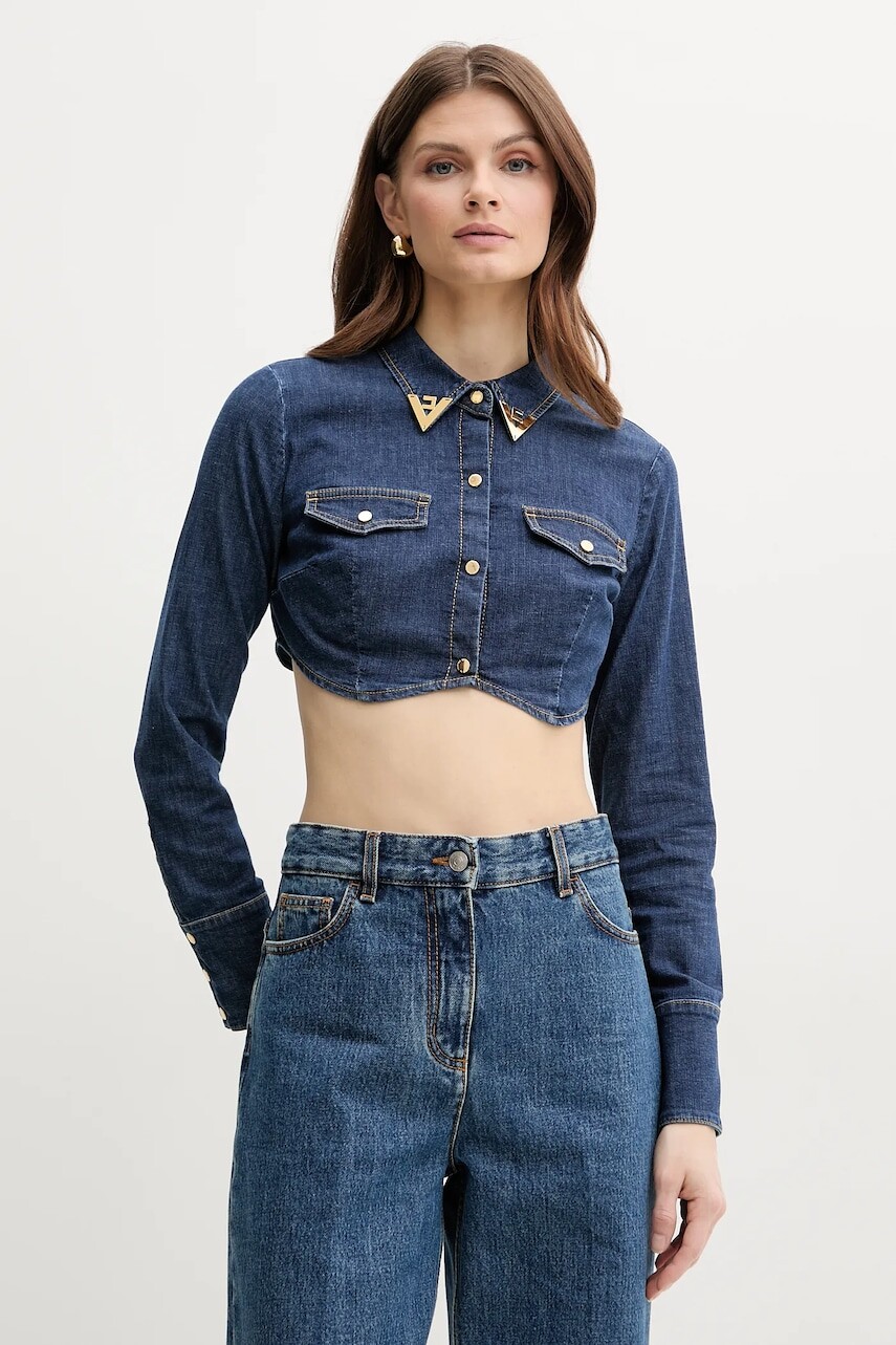Rifľová košeľa Elisabetta Franchi dámska, slim, s klasickým golierom, CJ34D51E2