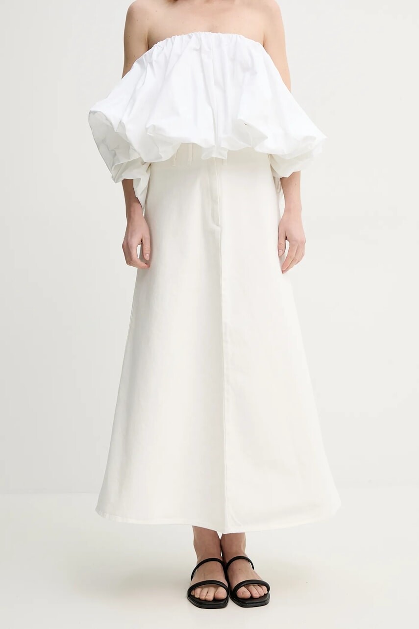 Rifľová sukňa By Malene Birger CARLAS béžová farba, maxi, áčkový strih, 103267