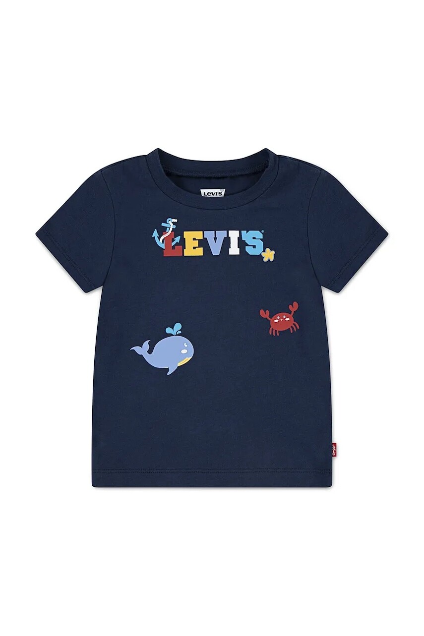 Detské bavlnené tričko Levi's COASTAL CRITTERS LOGO TEE tmavomodrá farba, s potlačou, 6EM319