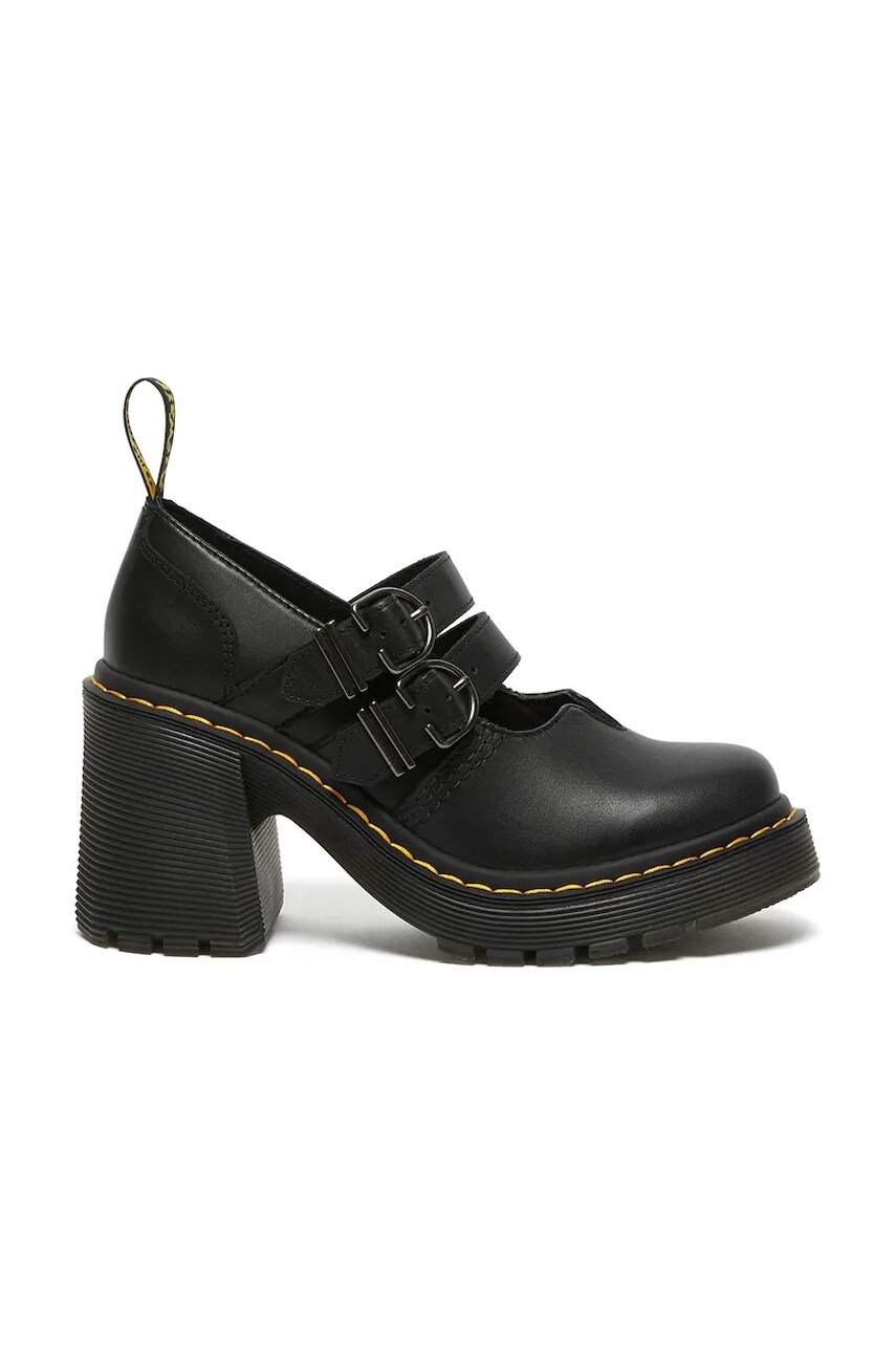 Kožené lodičky Dr. Martens Eviee Mary Jane čierna farba, na podpätku, DM27371001