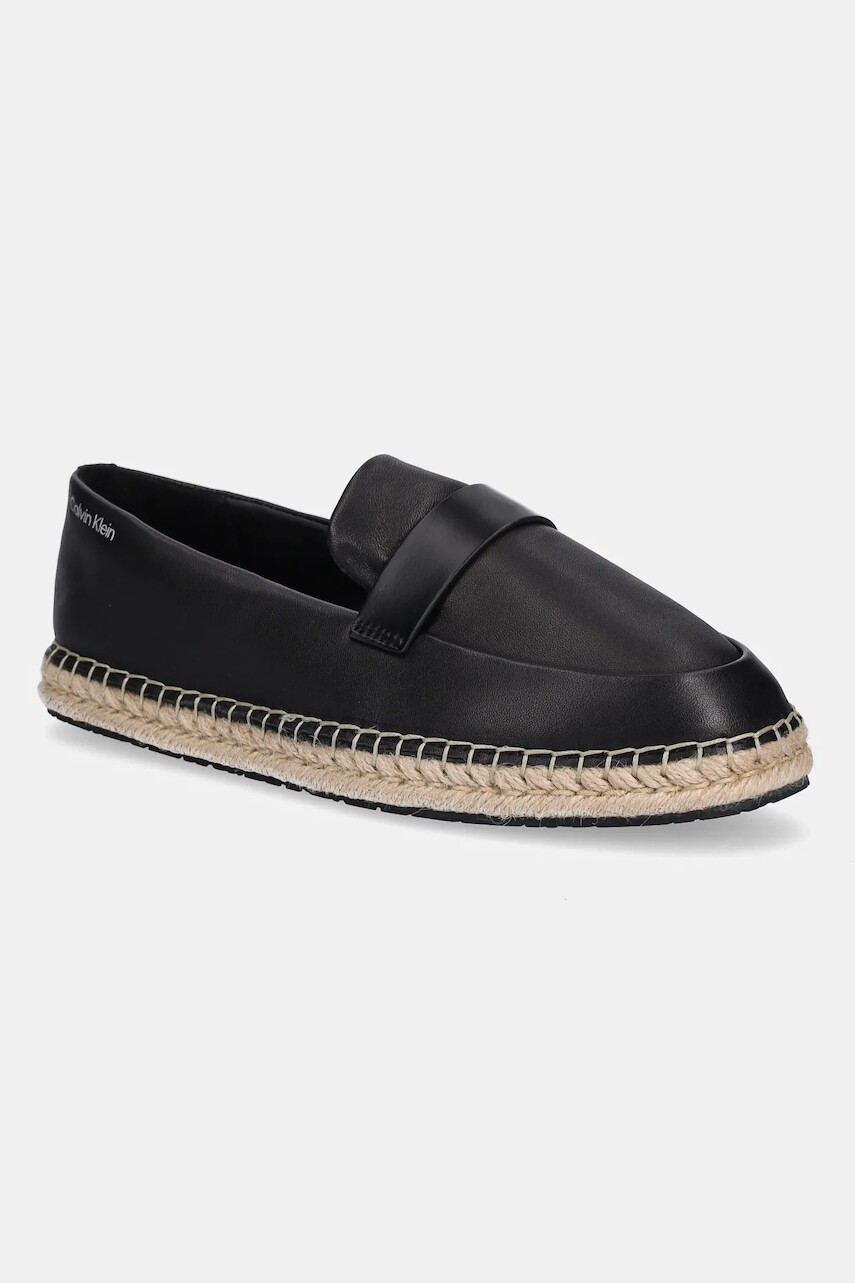 Kožené espadrilky Calvin Klein ESPADRILLE W/CK HW - LTH čierna farba, HW0HW02390