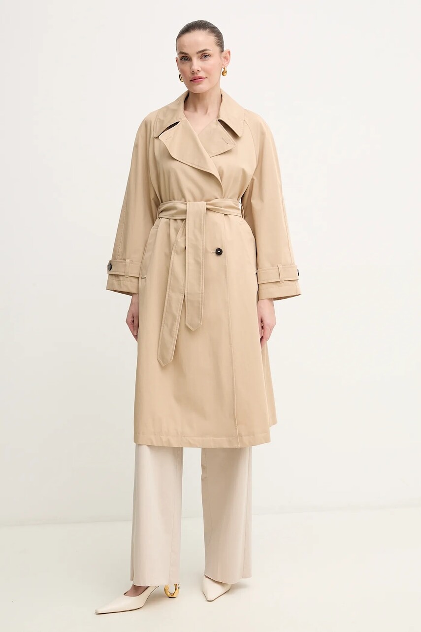 Bavlnený trenčkot Marella GROLLA dámsky, béžová farba, prechodný, 2513021051200