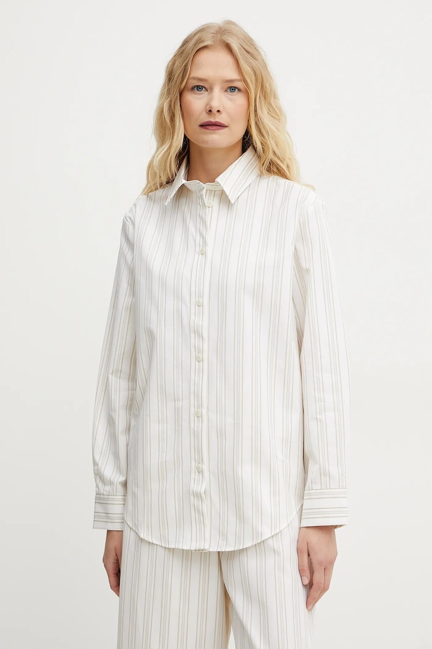 Bavlnená košeľa MM dámska, béžová farba, voľný strih, s klasickým golierom, 2516111048600