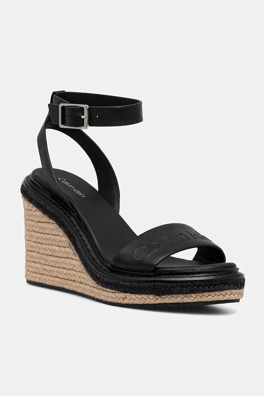 Kožené sandále Calvin Klein WEDGE SANDAL 70 - HE čierna farba, HW0HW02376