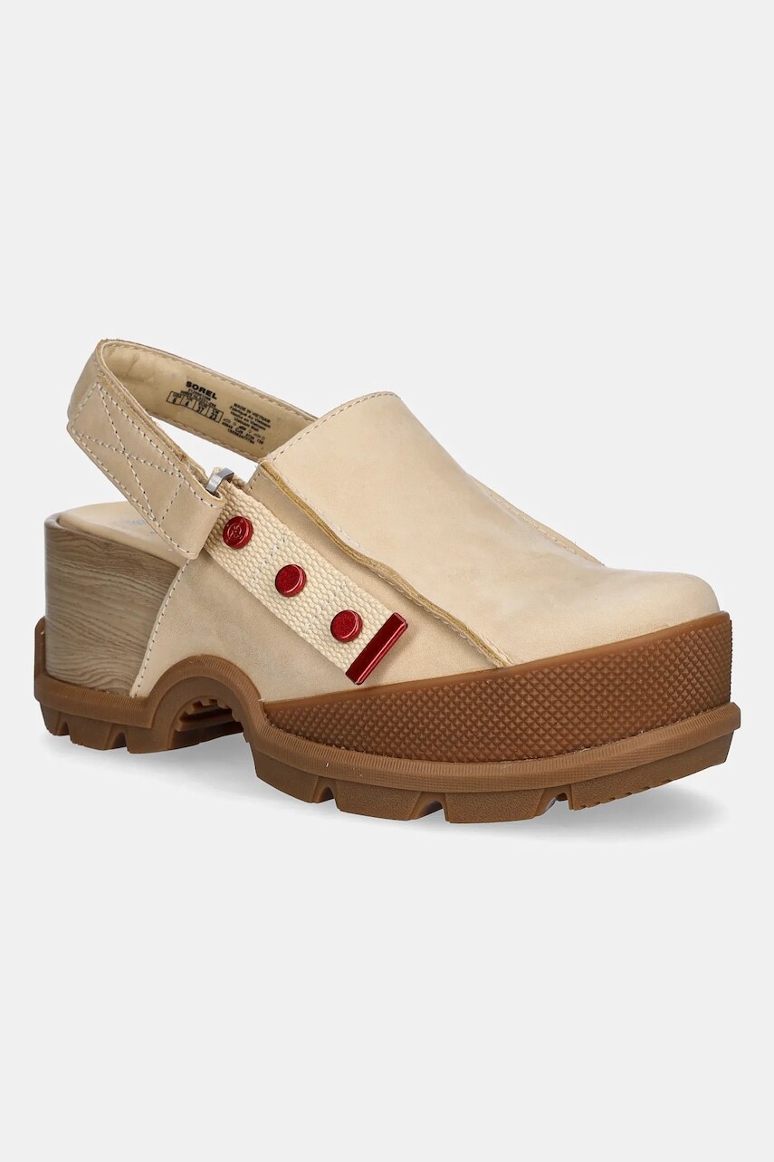 Kožené sandále Sorel ROAMN CLOG RBR GEAR CHK dámske, béžová farba, na platforme, 2125951296
