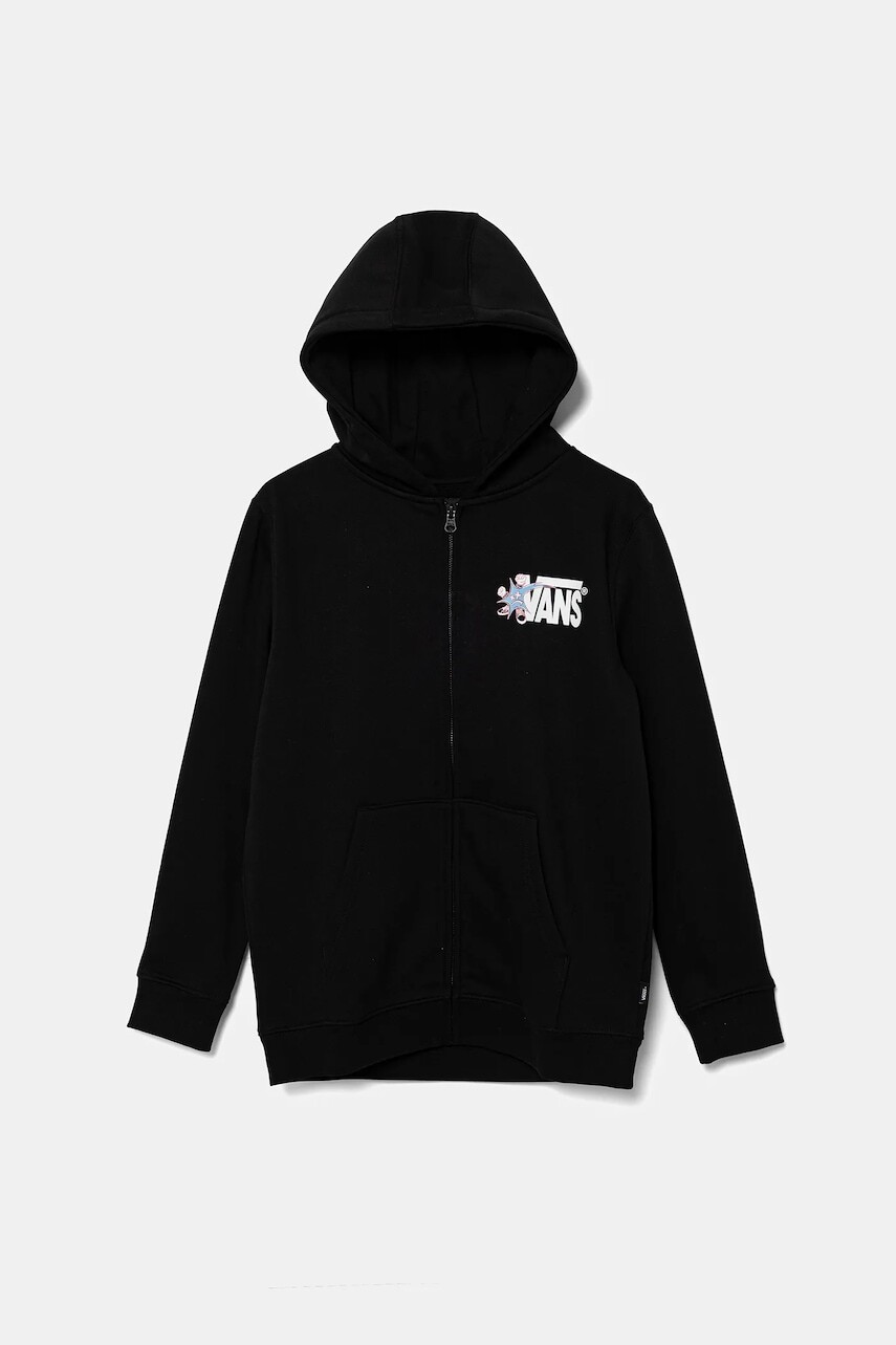 Detská mikina Vans VSuper FZ čierna farba, s kapucňou, s potlačou, VN000MHRBLK1