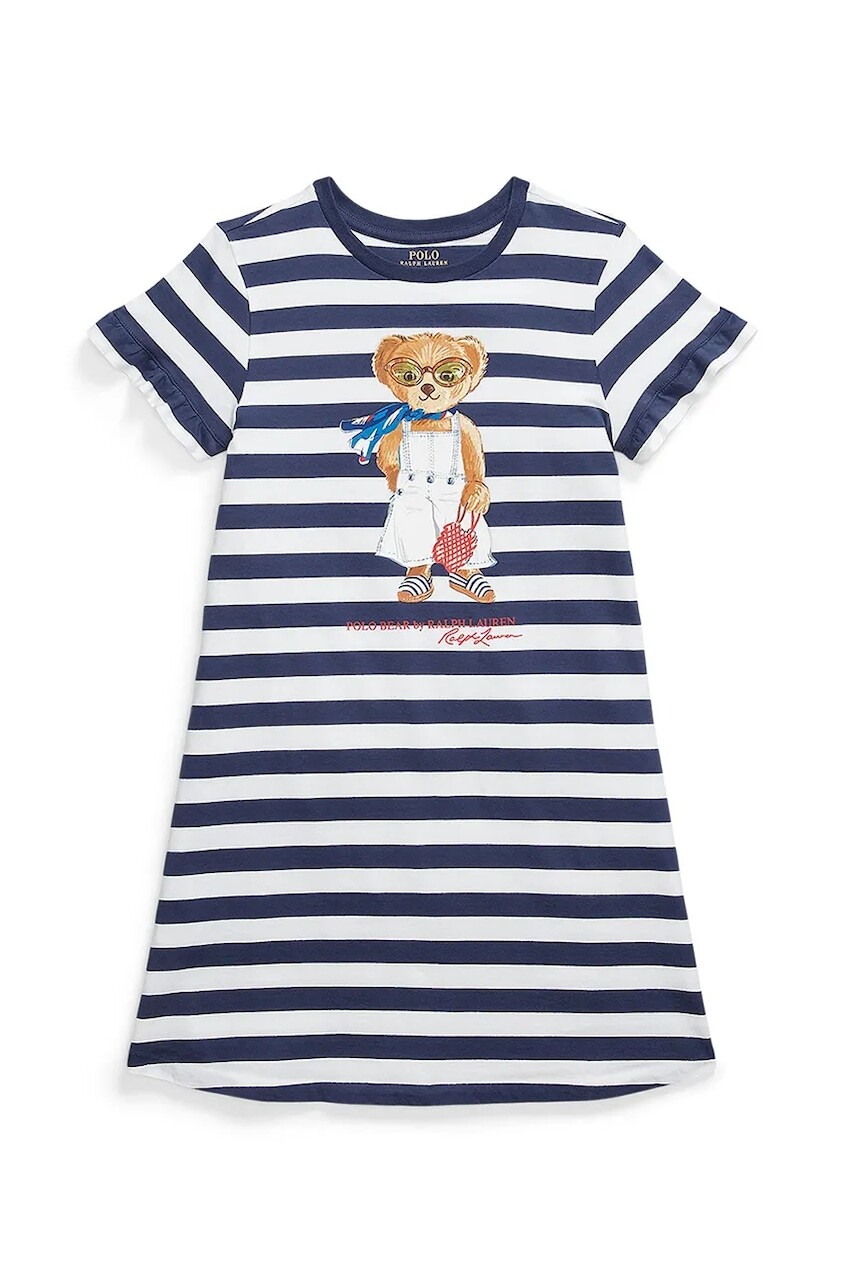 Dievčenské bavlnené šaty Polo Ralph Lauren tmavomodrá farba, mini, rovný strih, 313965227001
