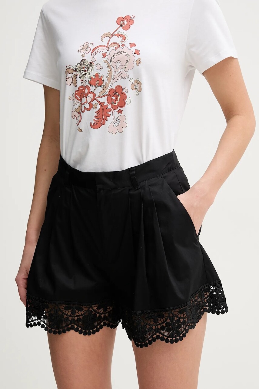 Šortky Twinset dámske, čierna farba, jednofarebné, vysoký pás, 251TT2096