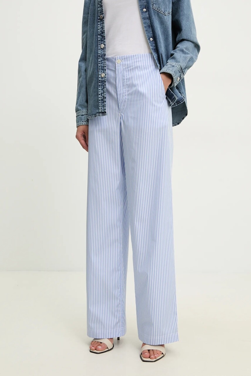 Bavlnené nohavice Moschino Jeans dámske, široké, vysoký pás, 0328 3725