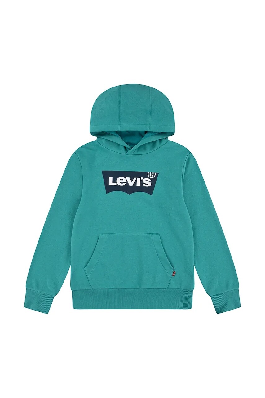 Detská mikina Levi's BATWING PULLOVER HOODIE tyrkysová farba, s kapucňou, s potlačou, 9EE910